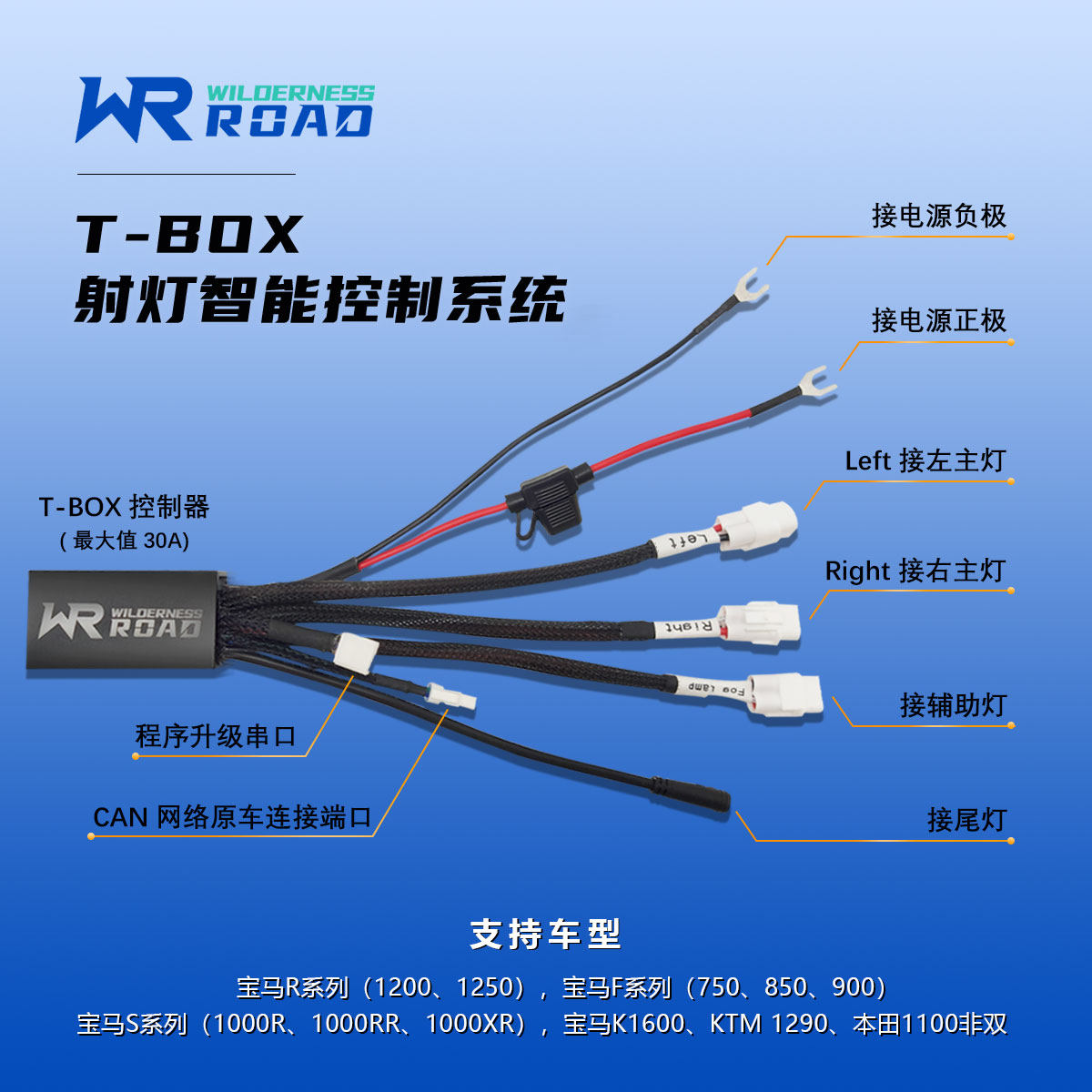 WR智能线组T-BOX摩托车GR射灯宝马1250GSADV控制器喇叭爆闪送驴灯