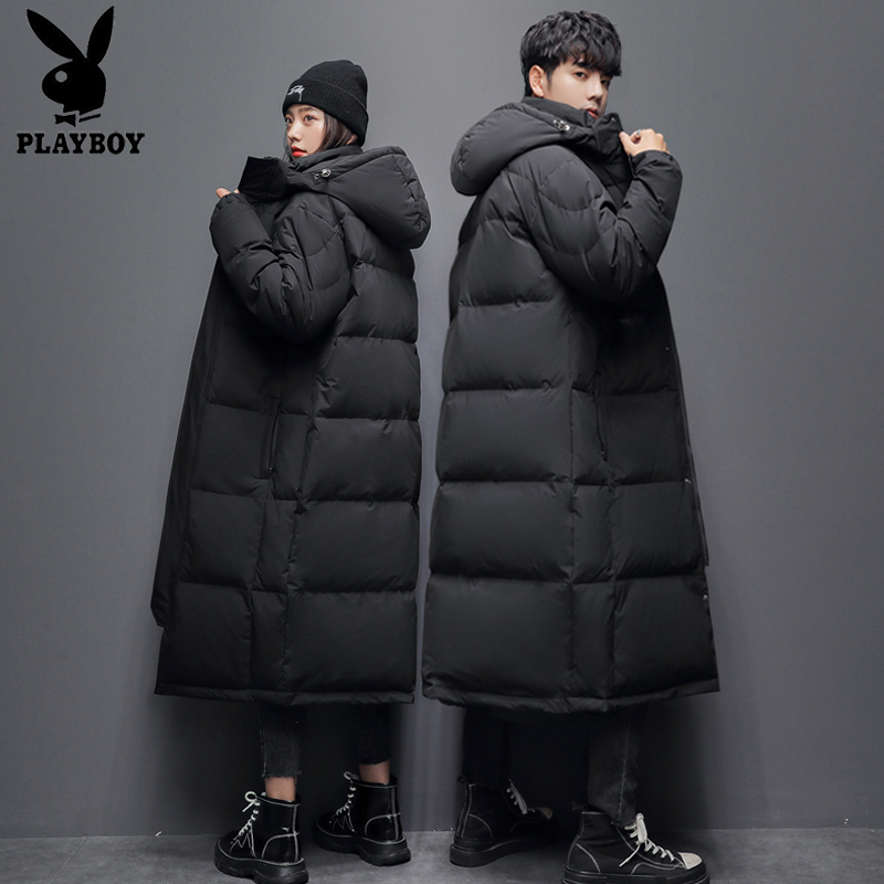 花花公子羽绒服男中长款2025年新款冬季过膝长款加厚情侣中戏外套