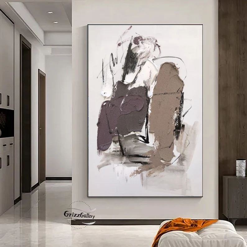 大芬村手绘油画抽象简约肌理感客厅装饰画玄关走廊落地画餐厅挂画图片