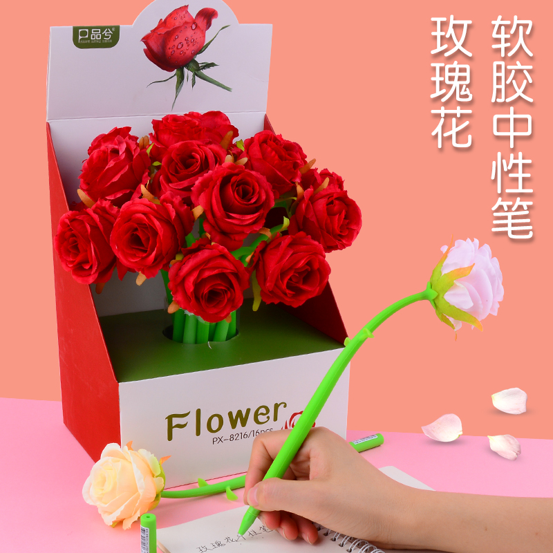 软硅胶玫瑰花中性笔实用