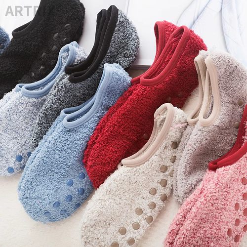 硅胶防滑地板袜保暖女冬季船袜