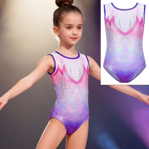 Amazon儿童体操服渐变贴钻芭蕾舞练功服连体衣Girl Kid Leotard