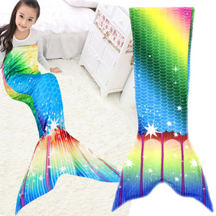 儿童空调毯美人鱼尾巴儿童睡袋人鱼毯防踢被法兰绒儿童毛毯拍照