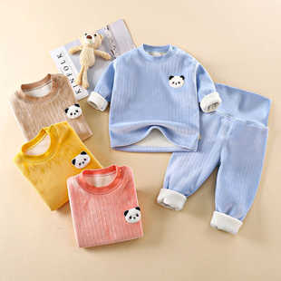 宝宝加绒套装无骨婴儿保暖内衣儿童家居服睡衣秋冬加厚打底衣护肚