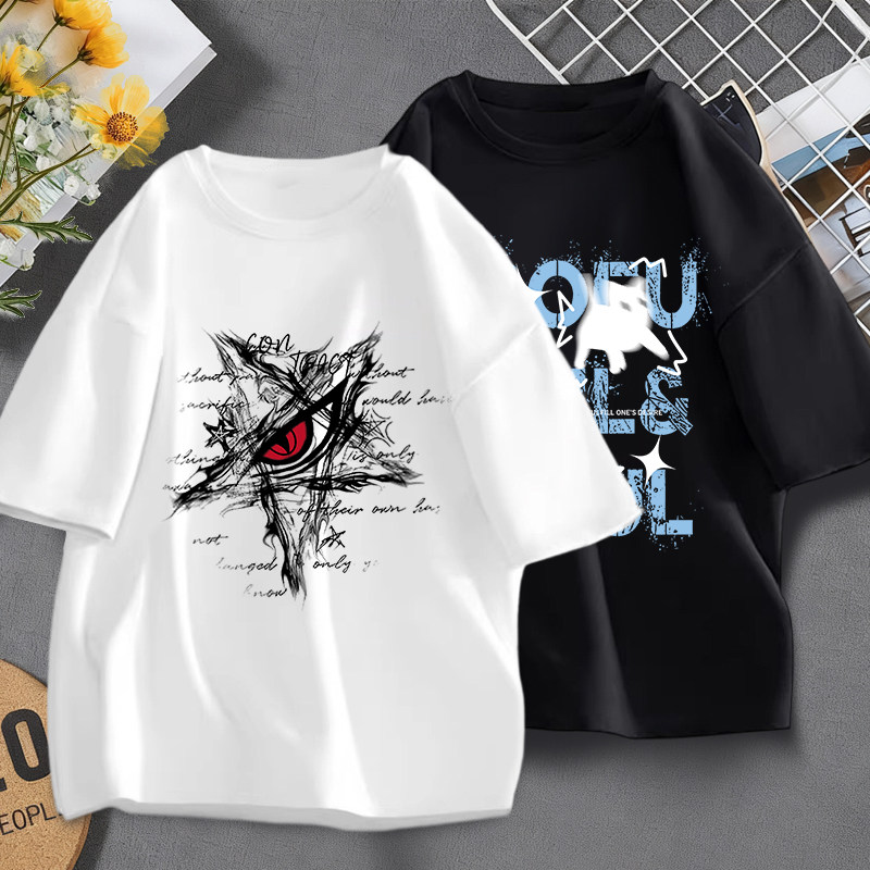 港风短袖男夏季半袖青少年白色T