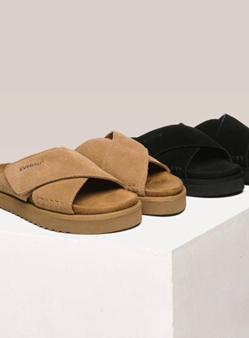 澳洲EVERAU女拖鞋2024夏一字拖女鞋厚底魔术贴露趾休闲女凉鞋2042