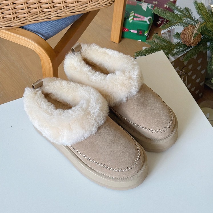 EVERAU羊皮毛一体雪地靴女士冬季新款短筒厚底短靴子EA3202