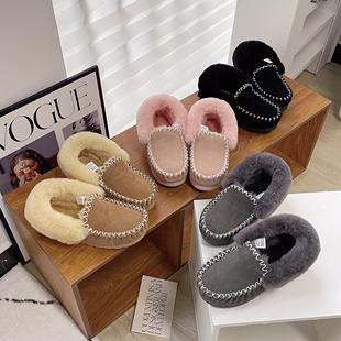 EVERAU澳洲冬加绒男女鞋 一脚蹬羊毛内里保暖舒适防滑EA2004 奶奶鞋