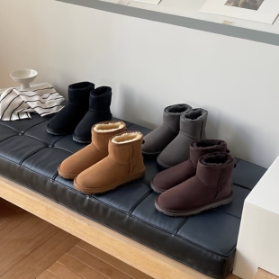 澳洲EVERAU雪地靴女冬季短靴羊皮毛一体真皮加绒加厚保暖棉鞋3003