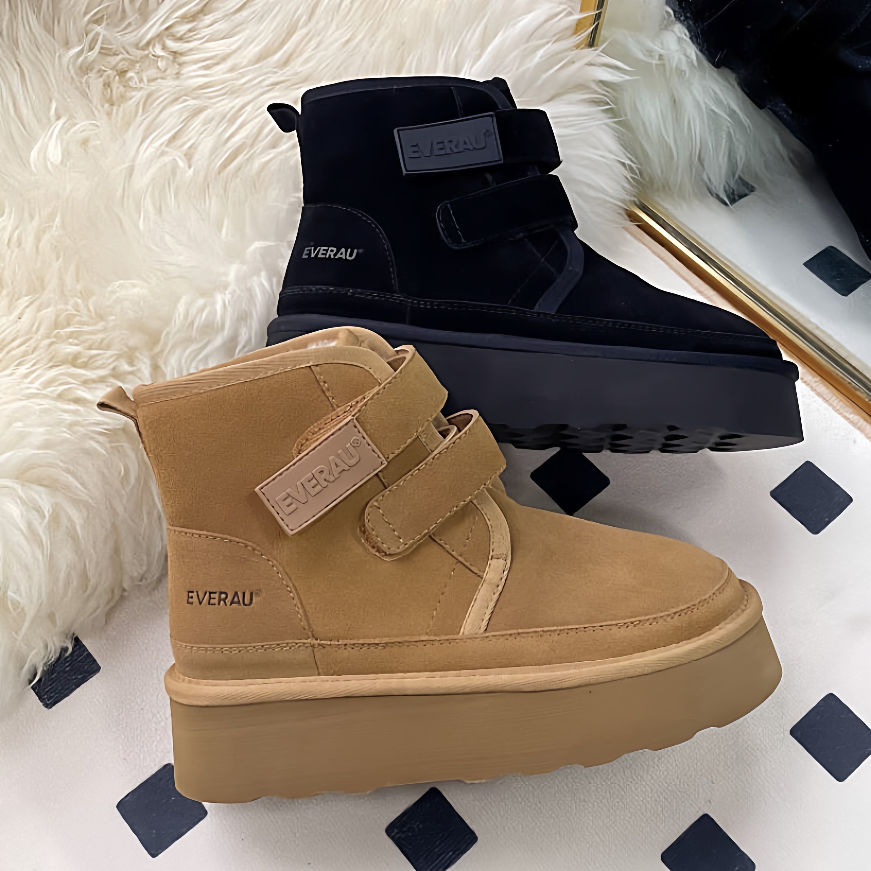 澳洲EVERAU厚底防水台增高魔术贴纯羊毛雪地靴女鞋牛皮保暖防水,女鞋,时尚雪地靴,淘宝优惠券,粉丝福利购,淘宝优惠卷
