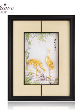 老人长辈过寿金箔客厅装饰画松鹤