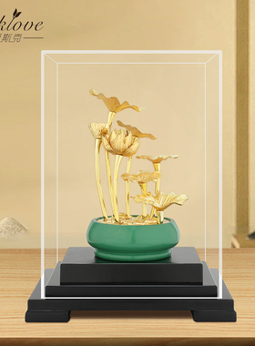 金箔摆件荷气生财家居客厅玄关装饰摆件办公室桌面开业乔迁礼品