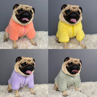 巴哥法斗衣服秋冬加厚纯色拉链绒衣柯基柴犬斗牛犬幼犬胖狗狗衣服