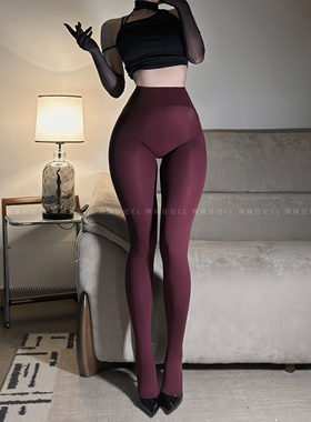 辣妹日记CL「幕影」80D天鹅绒安可拉红哑光高腰无缝裆连裤黑丝袜