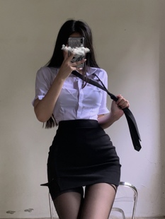 辣妹日记CL「斩男穿搭」OL秘书高腰显瘦显腿长加厚包臀裙白衬衣女