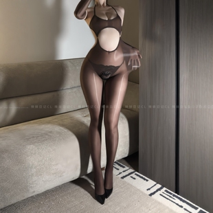 辣妹日记CL「慕斯」大漏背连体衣油亮丝滑厚黑紧身挂脖连身丝袜女