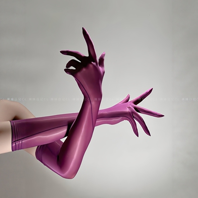 辣妹日记CL「滑」高密丝滑油亮紫色丝袜分指手套性感黑丝手丝cos