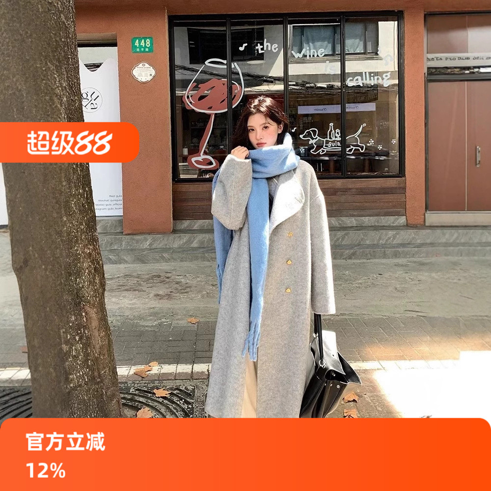 秋冬新款立领小个灰色双面羊绒大衣女中长款感加厚长毛呢外套