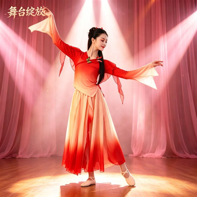 中国舞渐变纱衣演出服如愿红昭愿民族服装/舞台装