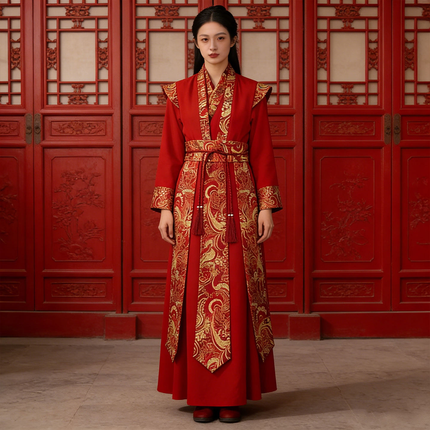 红色古装侠客女演出服套装
