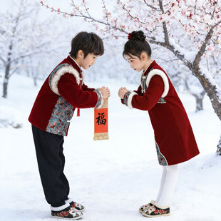 拜年服男女儿童表演新新年快乐舞蹈演出服装街角的晚风陪我过个冬