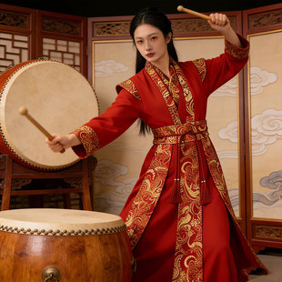万马奔腾旗开的胜中国风红色古装演出服女打鼓服古典舞蹈服花木兰