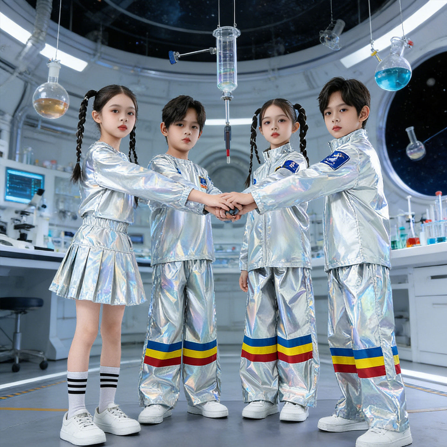 动感套装科技感太空服机器人童装儿童亮片演出服宇航员男女航天服