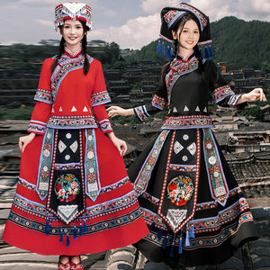 少数民族风壮族服女长裙舞蹈吉量锦绣五彩踏青山歌迎三月三演出服