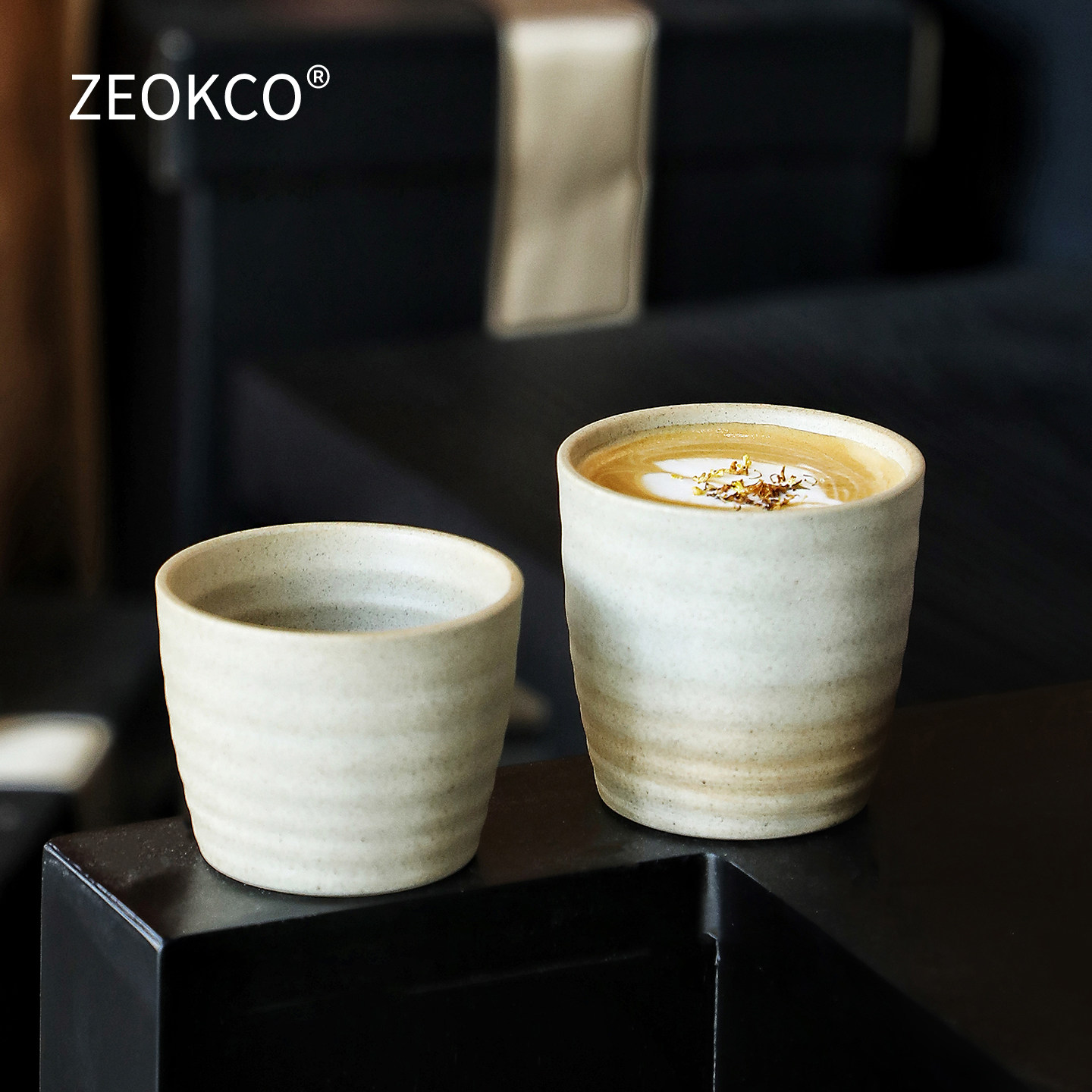 ZEOKCO粗陶咖啡杯高档酒店陶瓷手握杯早餐杯简约水杯子拿铁拉花杯