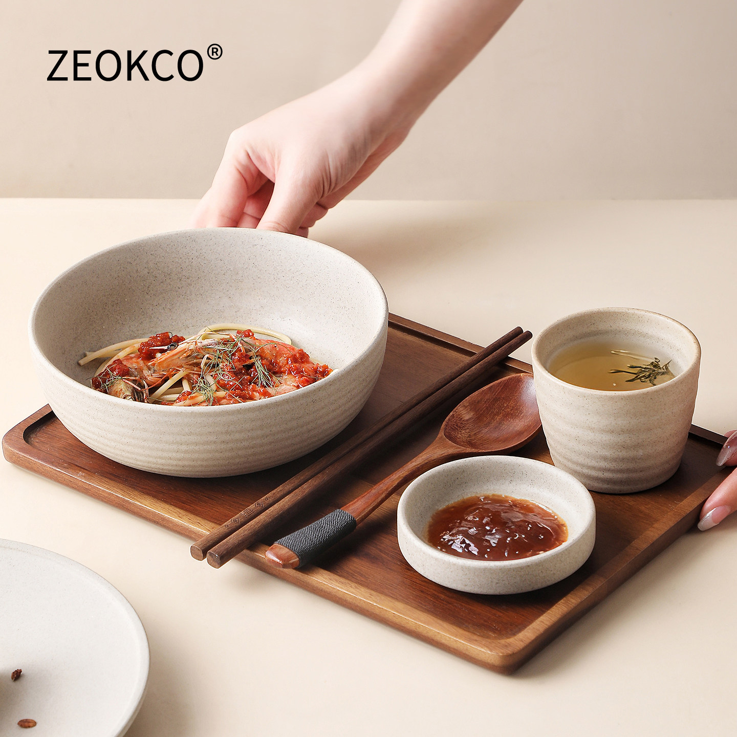 ZEOKCO粗陶碗碟盘一人食套装日式饭碗茶杯民宿酒店餐具复古风陶瓷