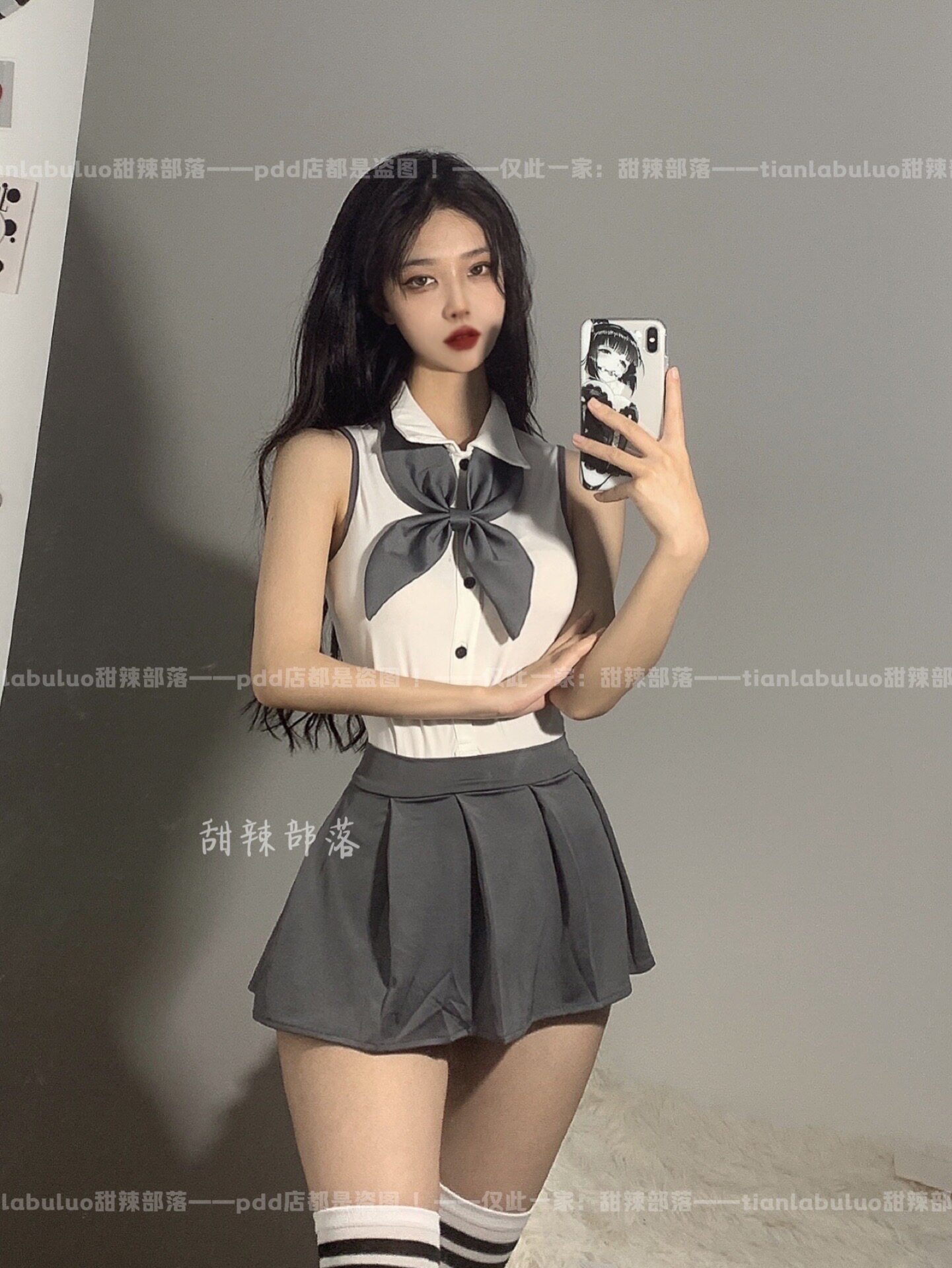 SWEET AND SPICY TRIBES SCHOOL FLOWER SENIOR SISTER GRAY COLLEGE UNIFORM JK BOW SEXY PLEATED UPSKIRT SEXY AND CUTE