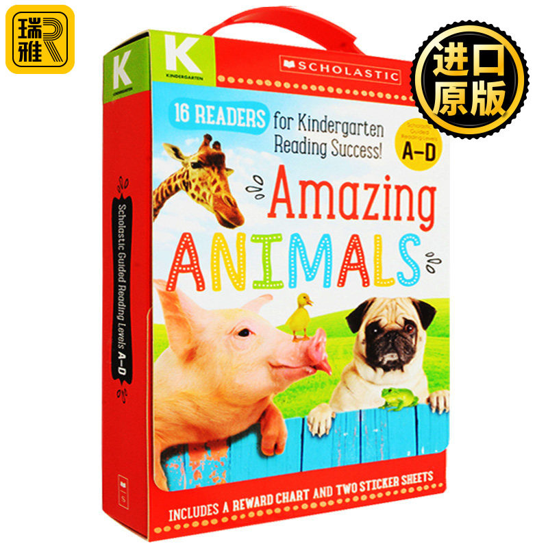 学乐小小读者启蒙早教读本16册盒装 英文原版 Amazing Animals Kindergarten A-D Reader神奇的动物 幼儿园级学前阅读训练绘本