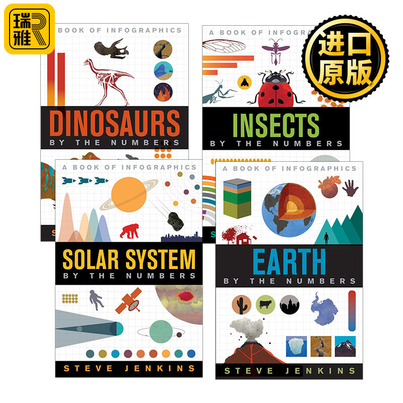 By the Numbers 通过数字来看4本 科普绘本 太阳系/昆虫/地球/恐龙 英文原版