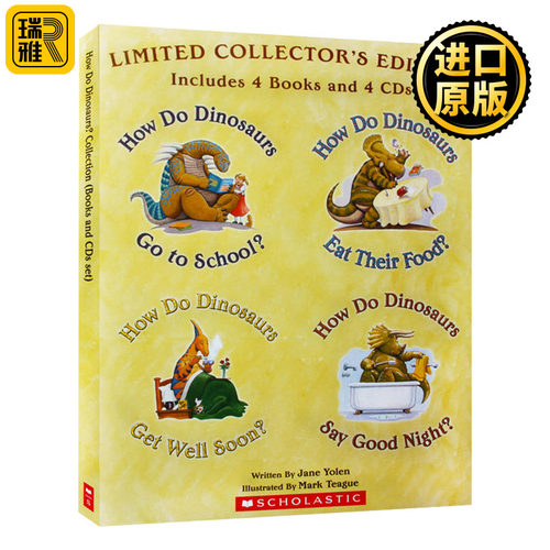 家有恐龙系列4册盒装 How Do Dinosaurs collection Eat Their Food 英文原版 恐龙怎么吃东西 吴敏兰绘本廖彩杏书单 附CD 英文版