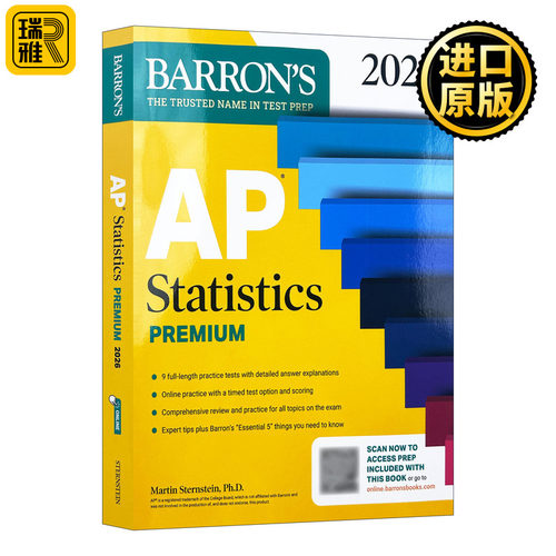 英文原版 AP Statistics Premium 2026 巴朗AP统计学 备考指南 高级版9套题+综合复习+在线练习 英文版 进口英语原版书籍