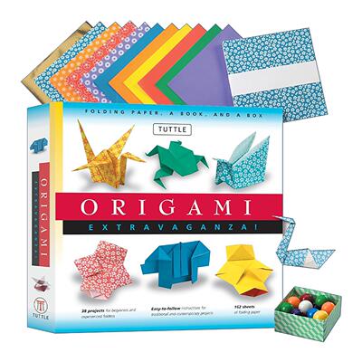 英文原版 Origami Extravaganza Folding Paper a Book and a Box 折纸盛宴工具包盒装套装 含折纸教程书 162张 进口英语原版书籍