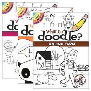 英文原版 What to Doodle? 涂鸦画什么3册 儿童益智游戏活动书 场景绘画 英文版 进口英语原版书籍