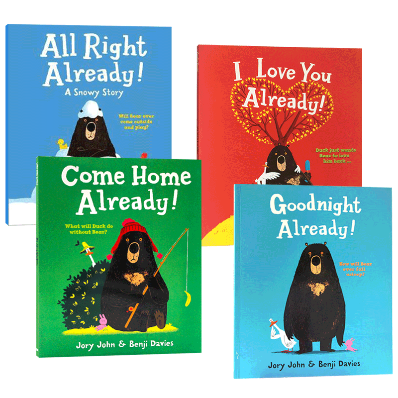 本吉戴维斯绘本4册套装 英文原版 Goodnight Come Home I Love You All Right Already 大熊与鸭子系列 Benji Davies 进口英语书籍