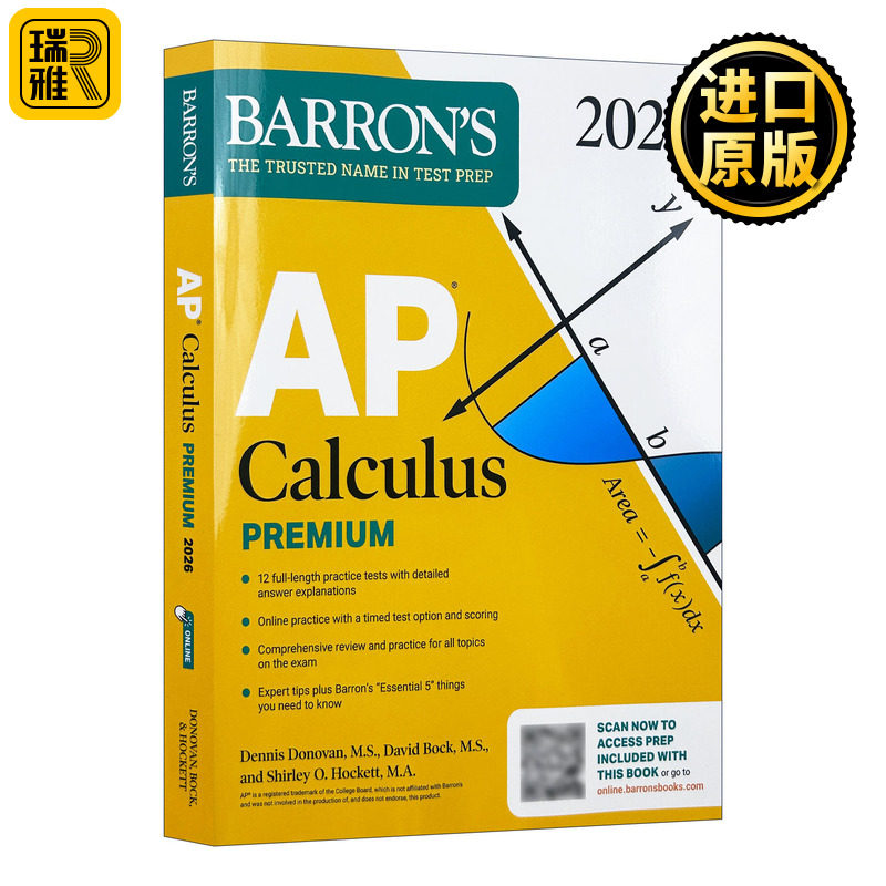 英文原版 AP Calculus Premium 2026 巴朗AP 微积分高级版 12套题+综合复习+在线练习 英文版 进口英语原版书籍
