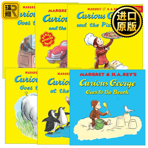 英文原版 Curious George 好奇猴乔治系列6册 含音频 好奇猴乔治去电影院/在水族馆/去动物园 英文版 进口英语原版书籍
