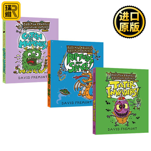 Carlton Crumple Creature Catcher 怪物捕手系列3册 爆笑幽默 儿童精装全彩漫画绘本图画书 图像式小说 David Fremont