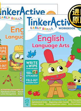 英文原版 Tinkeractive Early Skills English Language Arts Workbook Ages 3+/4+ 早期技能英语语言艺术练习册 2册 英文版进口书