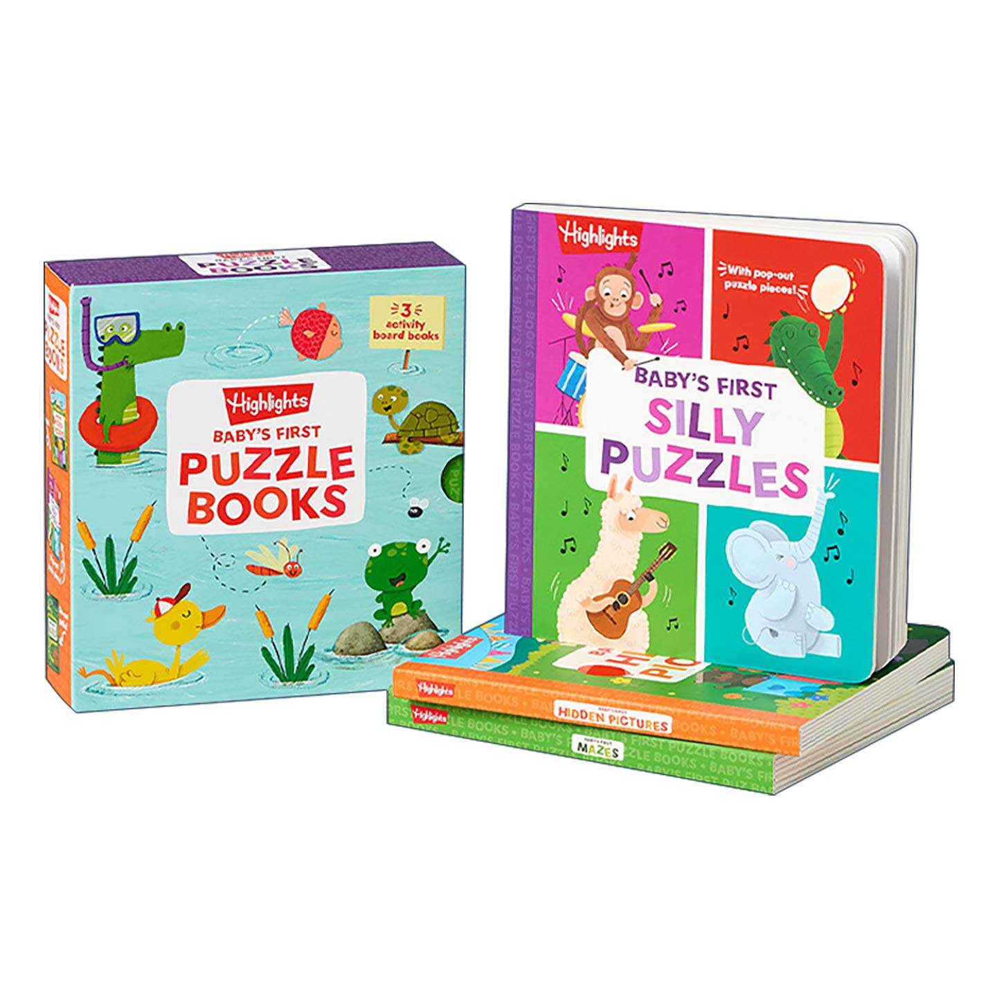 英文原版 Baby’s First Puzzle Books 亮点宝宝益智游戏活动书3册盒装套装 Highlights 隐藏图片 迷宫 拼图 启蒙认知谜题 精装