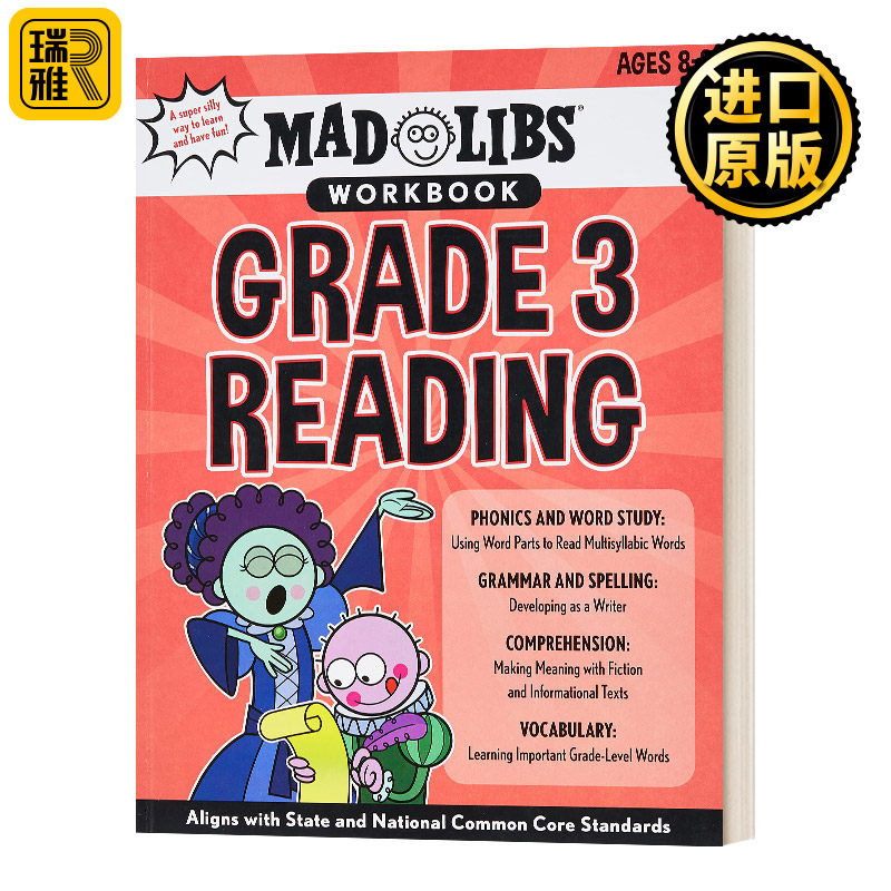 疯狂填词练习册 美国小学三年级 英文原版 Mad Libs Workbook Grade 3 Reading 英文版 Wiley Blevins,Mad Libs 进口英语原版书籍