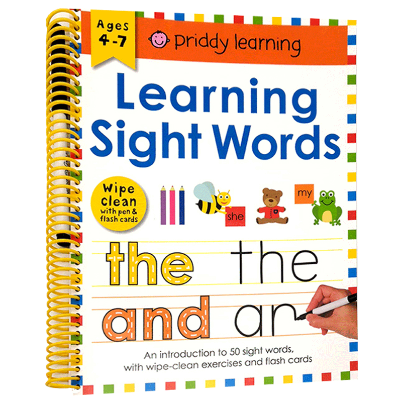 学习视觉词汇 儿童单词早教认知学习 可擦写练习册 英文原版 Wipe Clean Learning Sight Words 进口英语书籍 SightWords高频词