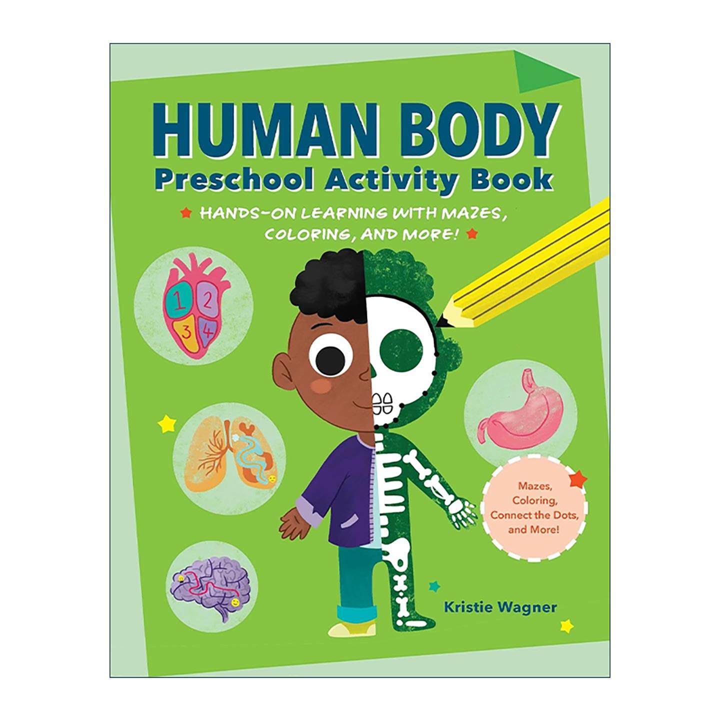 英文原版 Human Body Preschool Activity Book 人体科普 儿童学前活动书 益智游戏 迷宫 填色 隐藏图片 提高动手能力 英文版