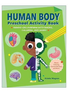 英文原版 Human Body Preschool Activity Book 人体科普 儿童学前活动书 益智游戏 迷宫 填色 隐藏图片 提高动手能力 英文版