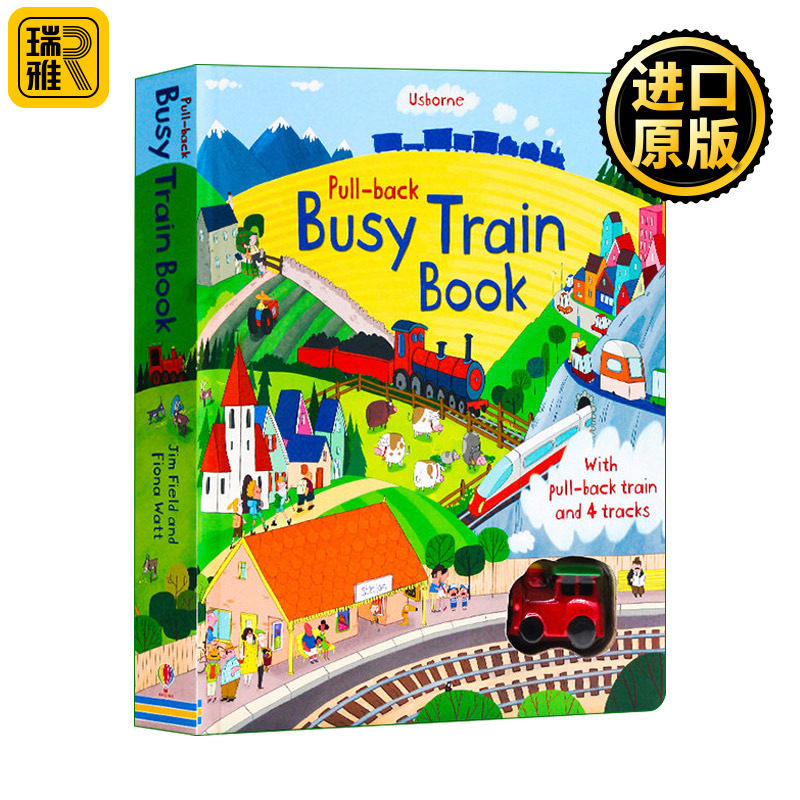 英文原版绘本 Pullback Busy Train Book繁忙的火车儿童互动游戏读物英文版 Fiona Watt进口英语原版书籍_虎窝淘