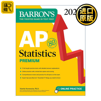 英文原版 AP Statistics Premium 2024 9 Practice Tests + Comprehensive Review + Online Practice 2024 巴朗AP统计学 备考指南