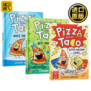 Stephen 进口英语书 Pizza 儿童初级章节书 搞笑图画小说 Taco 英文原版 and Shaskan 披萨饼与玉米片系列3册 英文版 初阶漫画